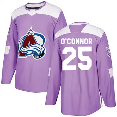 Purple Youth Logan O'Connor Authentic Colorado Avalanche Fights Cancer Practice Jersey