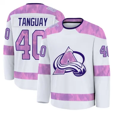 White Men's Alex Tanguay Premium Colorado Avalanche 2024 Hockey Fights Cancer Practice Jersey