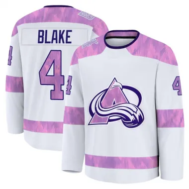 White Men's Rob Blake Premium Colorado Avalanche 2024 Hockey Fights Cancer Practice Jersey