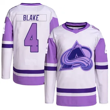 White/Purple Youth Rob Blake Authentic Colorado Avalanche Hockey Fights Cancer Primegreen Jersey
